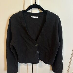 Zara Black Cropped Cardigan Sweater